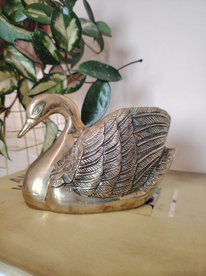Vintage Brass Swan Planter/ Pot