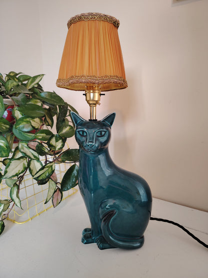 Stunning Blue Mid Upcycled Cat Lamp