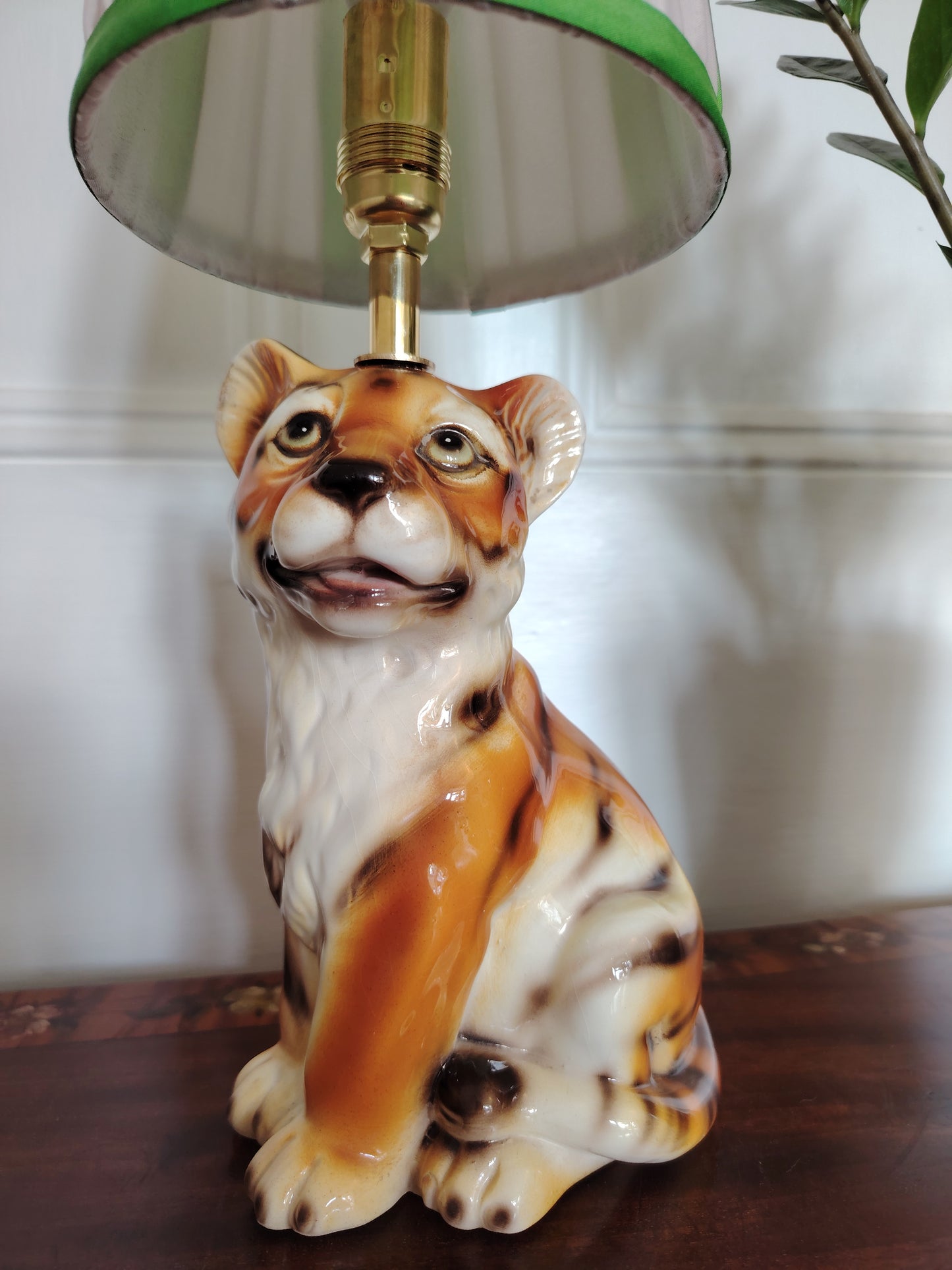 Reworked Mid-Century Small Tiger Cub Lamp Green shade