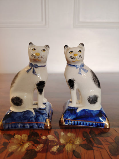 Sweet Pair of Staffordshire Style Porcelain Cats on a Pillow/ Mantle Decor