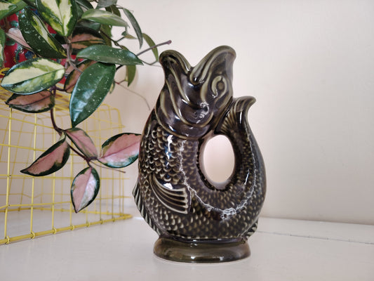 Vintage Small sized Dartmouth Devon Glug / Guggle Fish jug/ vase in Green