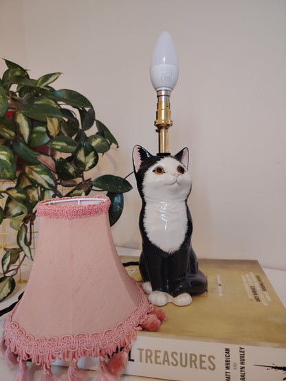 Vintage Upcycled Small Black and White Cat Lamp