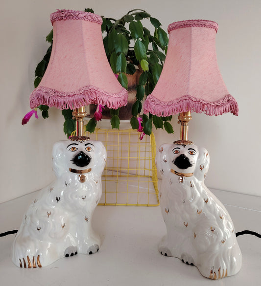 Pair of Antique Wally Dog upcycled lamps