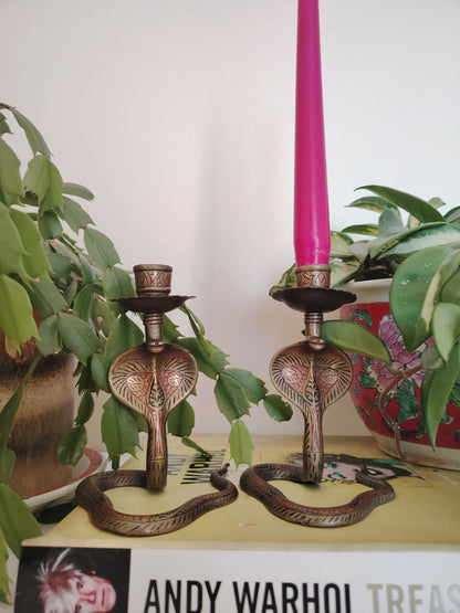 Pair of Solid Brass Python Candle Holders