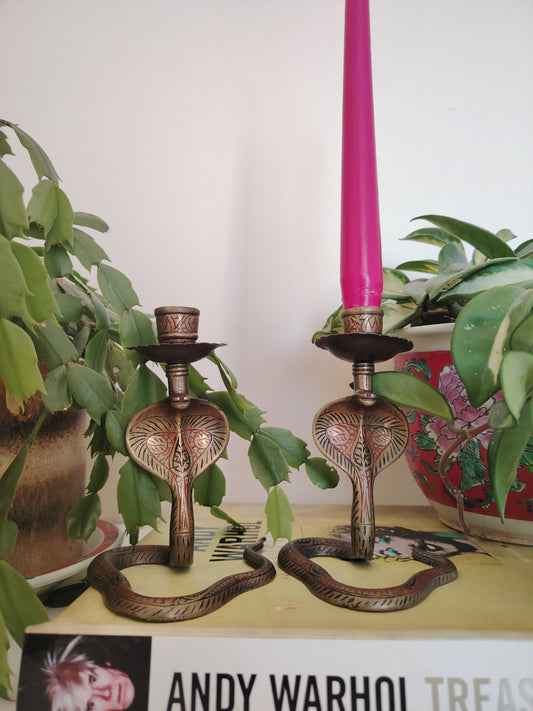 Pair of Solid Brass Python Candle Holders