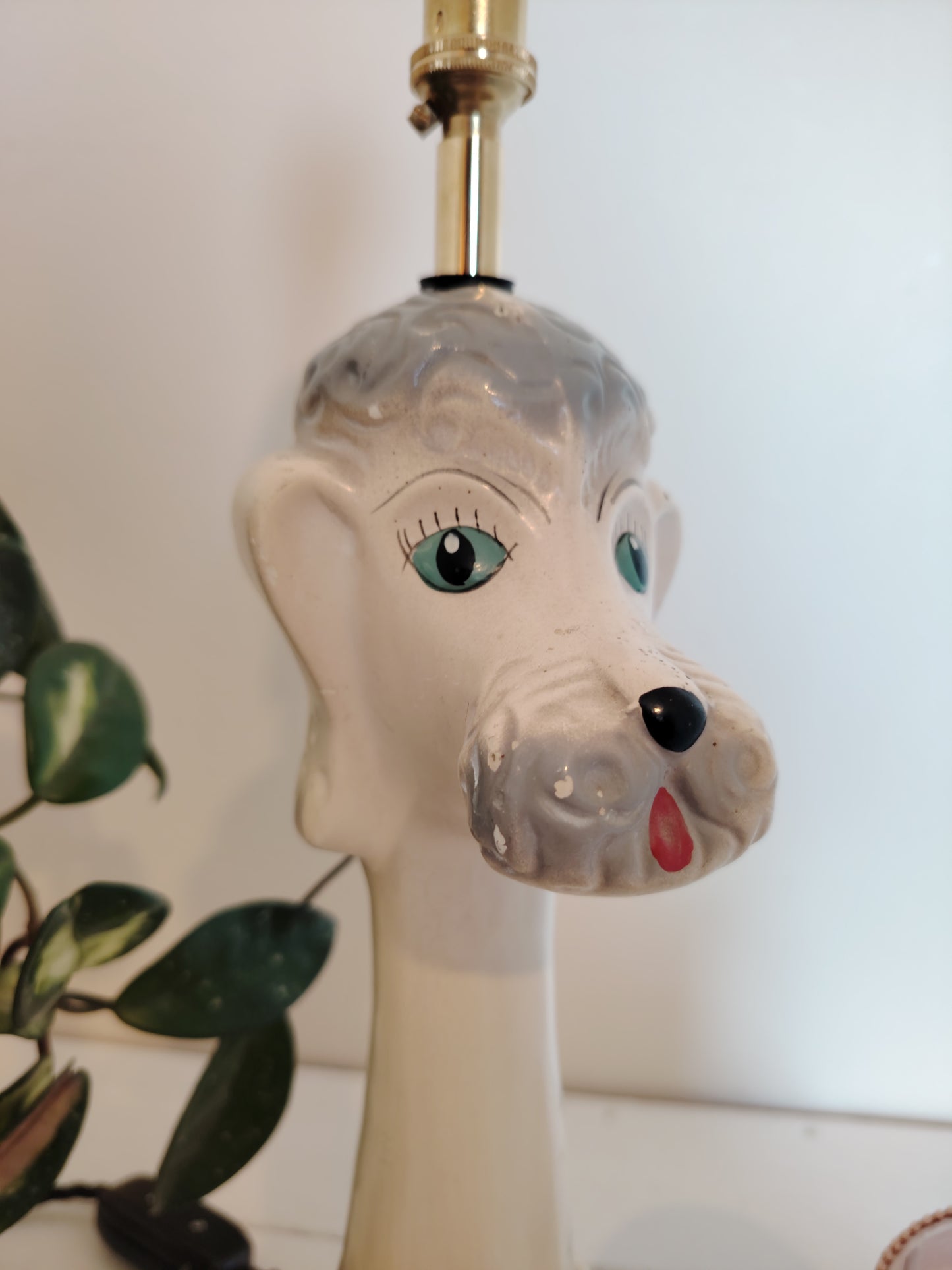 Tall Vintage 1950's Upcycled White Poodle Lamp
