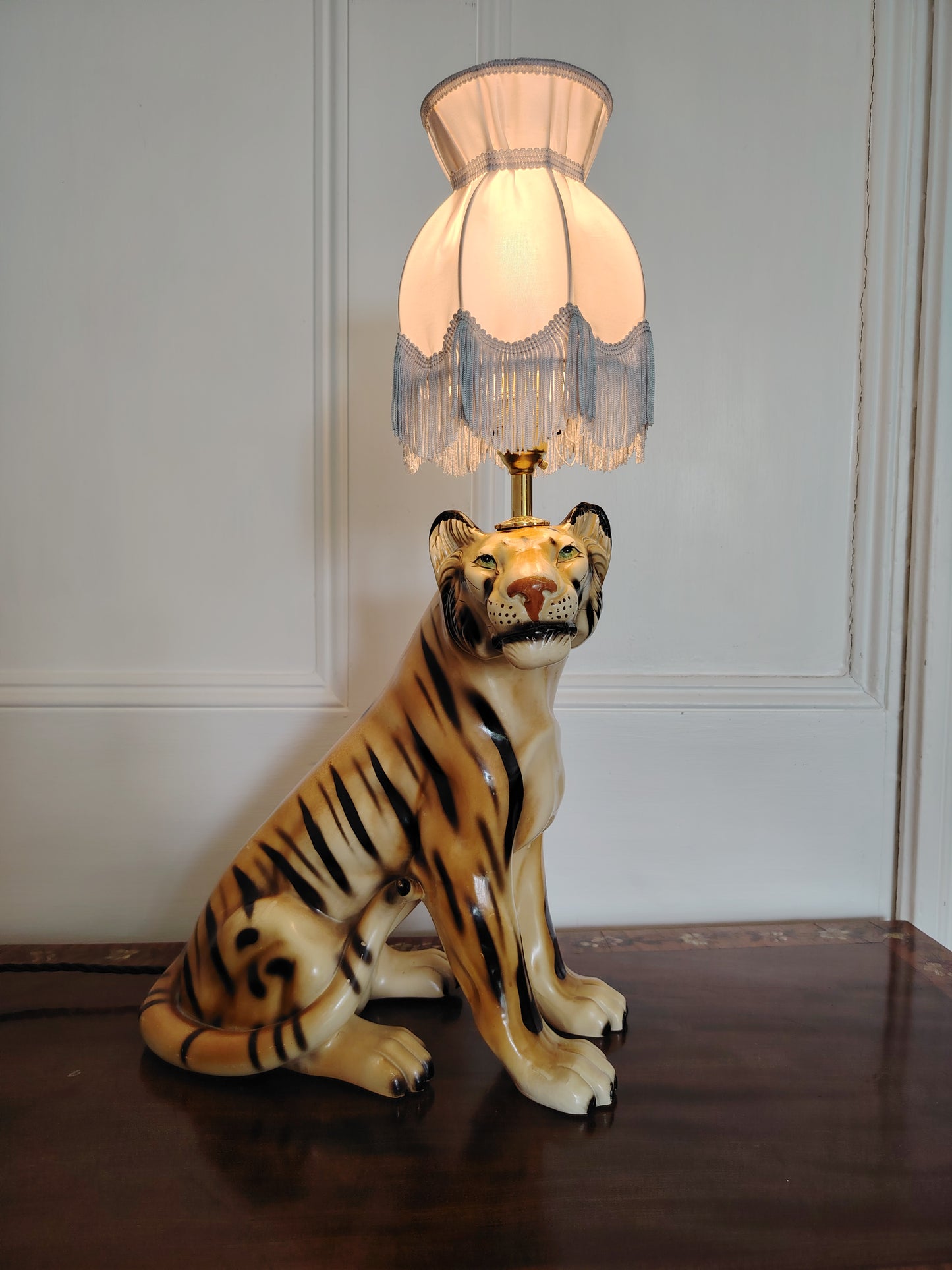 Large Reworked Mid Century Tiger lamp