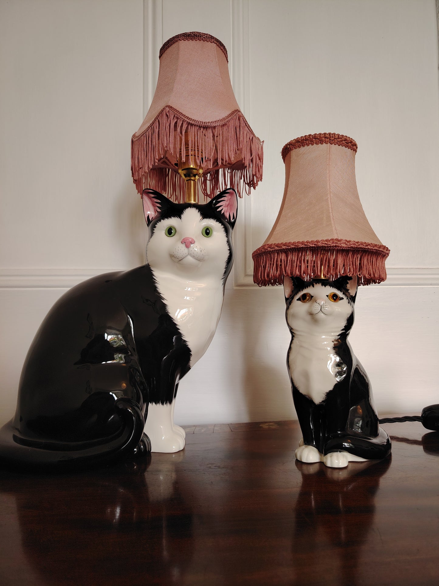 Large Vintage Reworked Tuxedo Cat Lamp