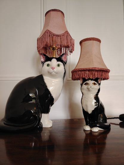 Large Vintage Reworked Tuxedo Cat Lamp