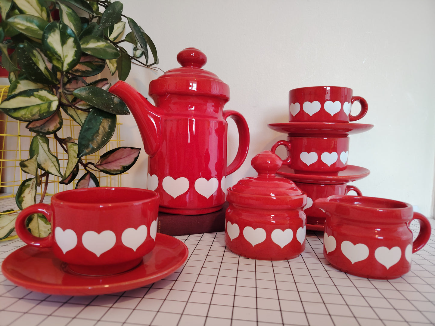 Vintage 70's Rare Waesterbach Heart Design Tea/ Coffee Set