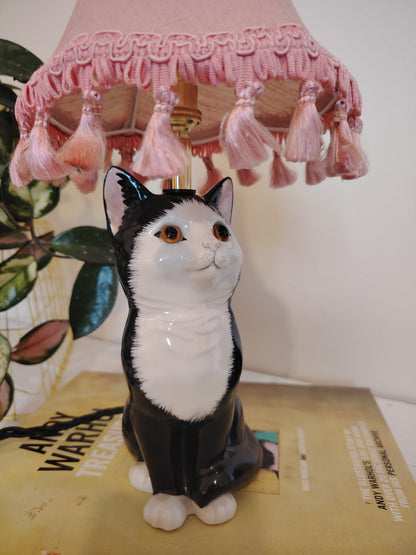 Vintage Upcycled Small Black and White Cat Lamp