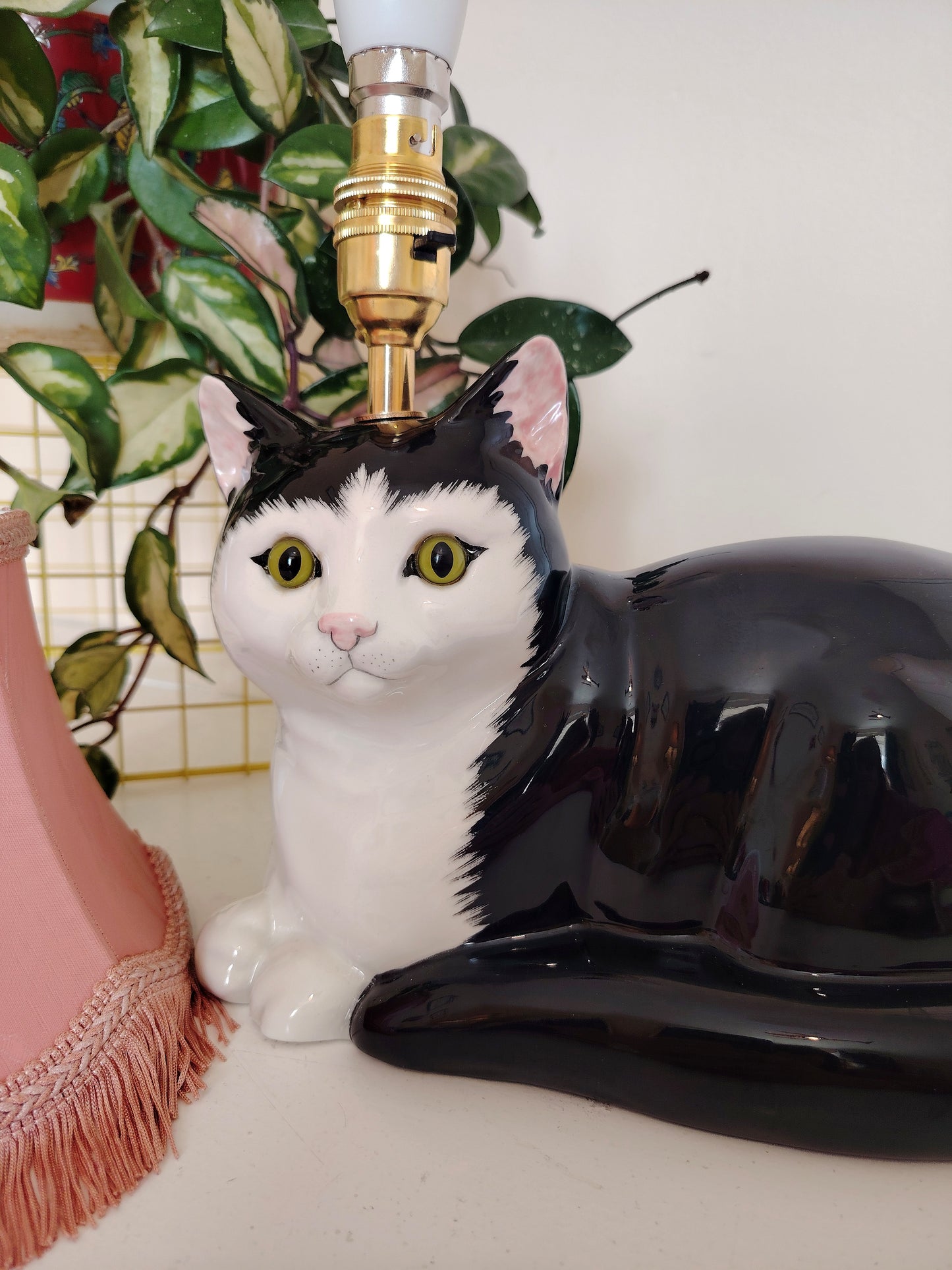 Large Black and White "Just Cats" Upcycled Cat Lamp