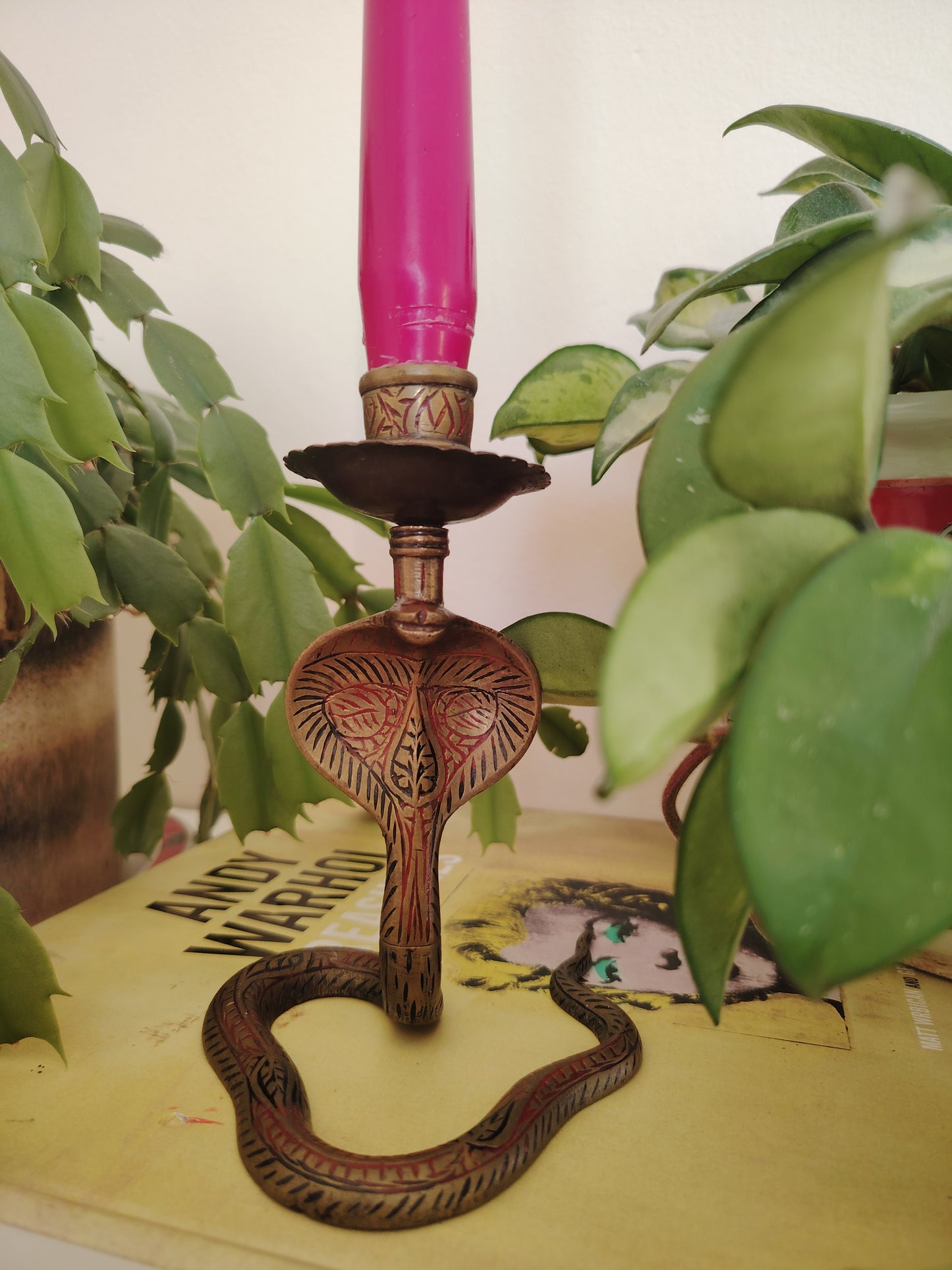 Pair of Solid Brass Python Candle Holders