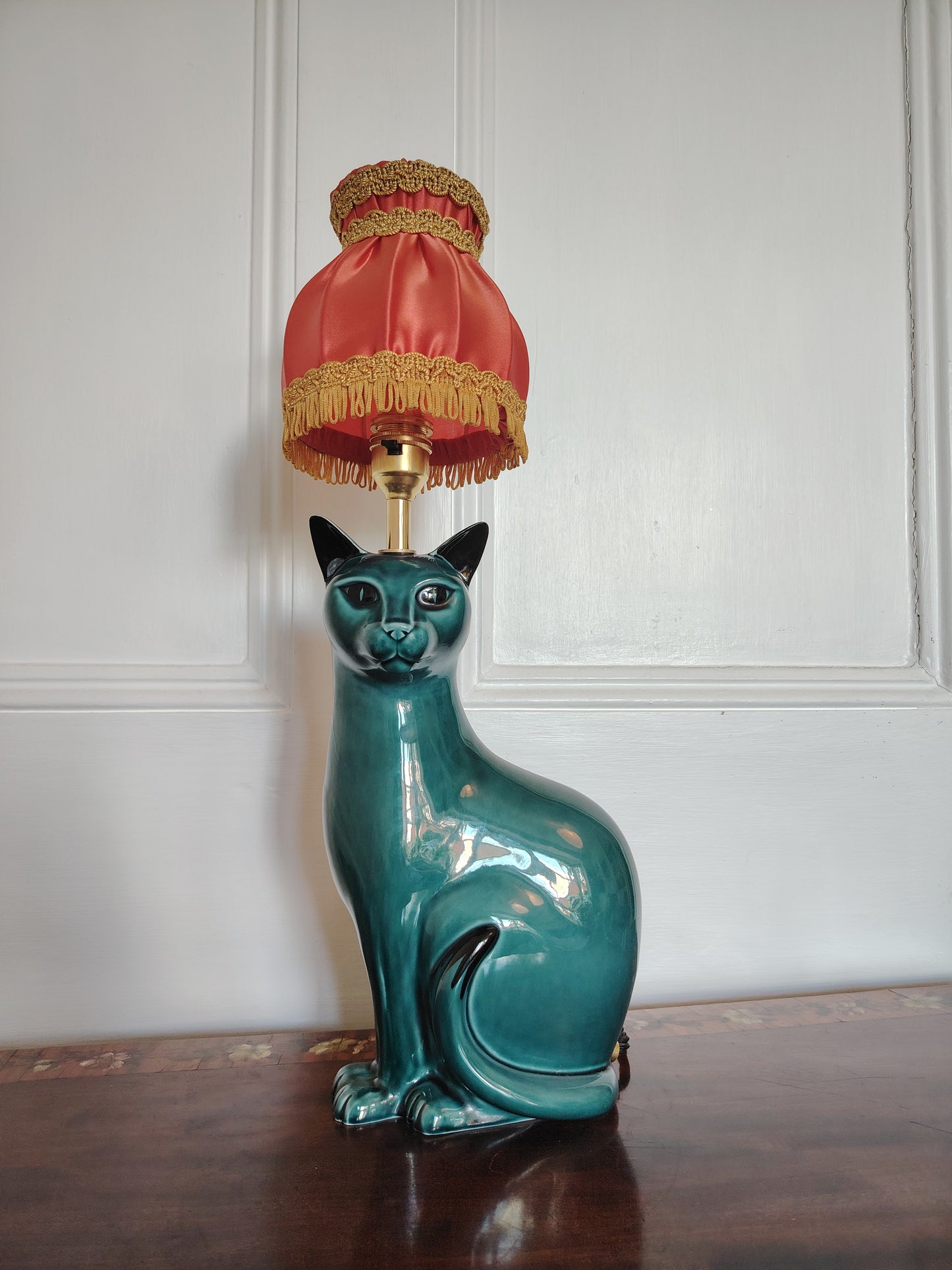 Stunning Blue Mid Century Poole Pottery Reworked Cat Lamp