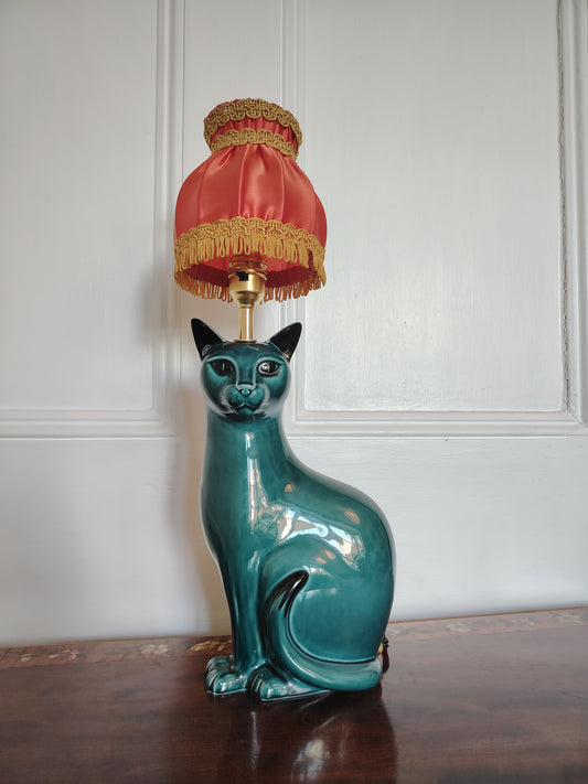 Stunning Blue Mid Century Poole Pottery Reworked Cat Lamp