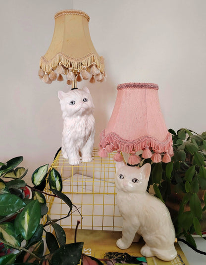 Vintage Reworked White Short Haired Kitten Lamp