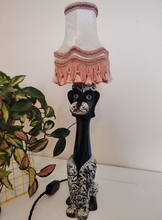Tall Vintage 1950's Upcycled Black Poodle Lamp