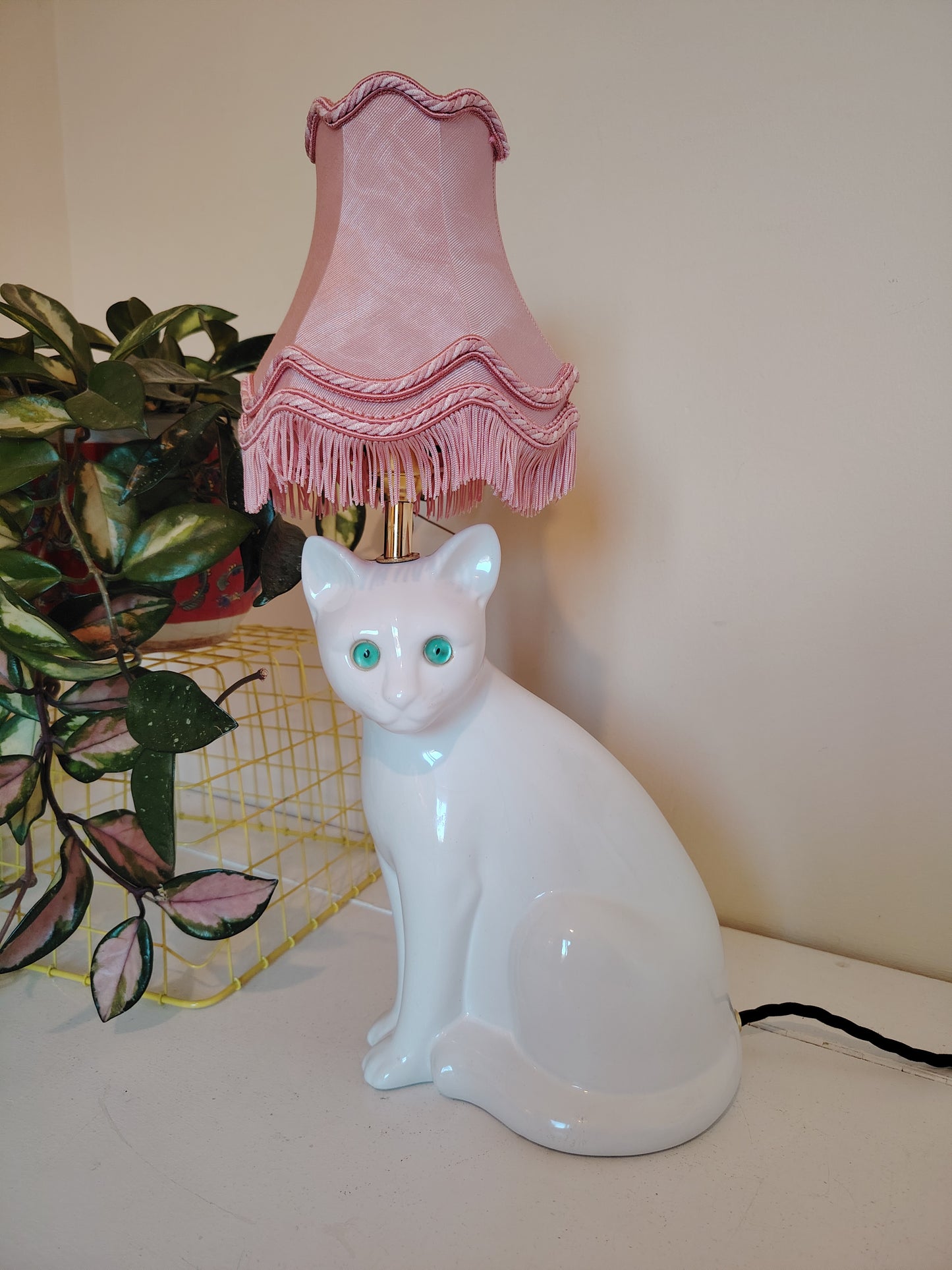 Vintage White Reworked Cat Lamp