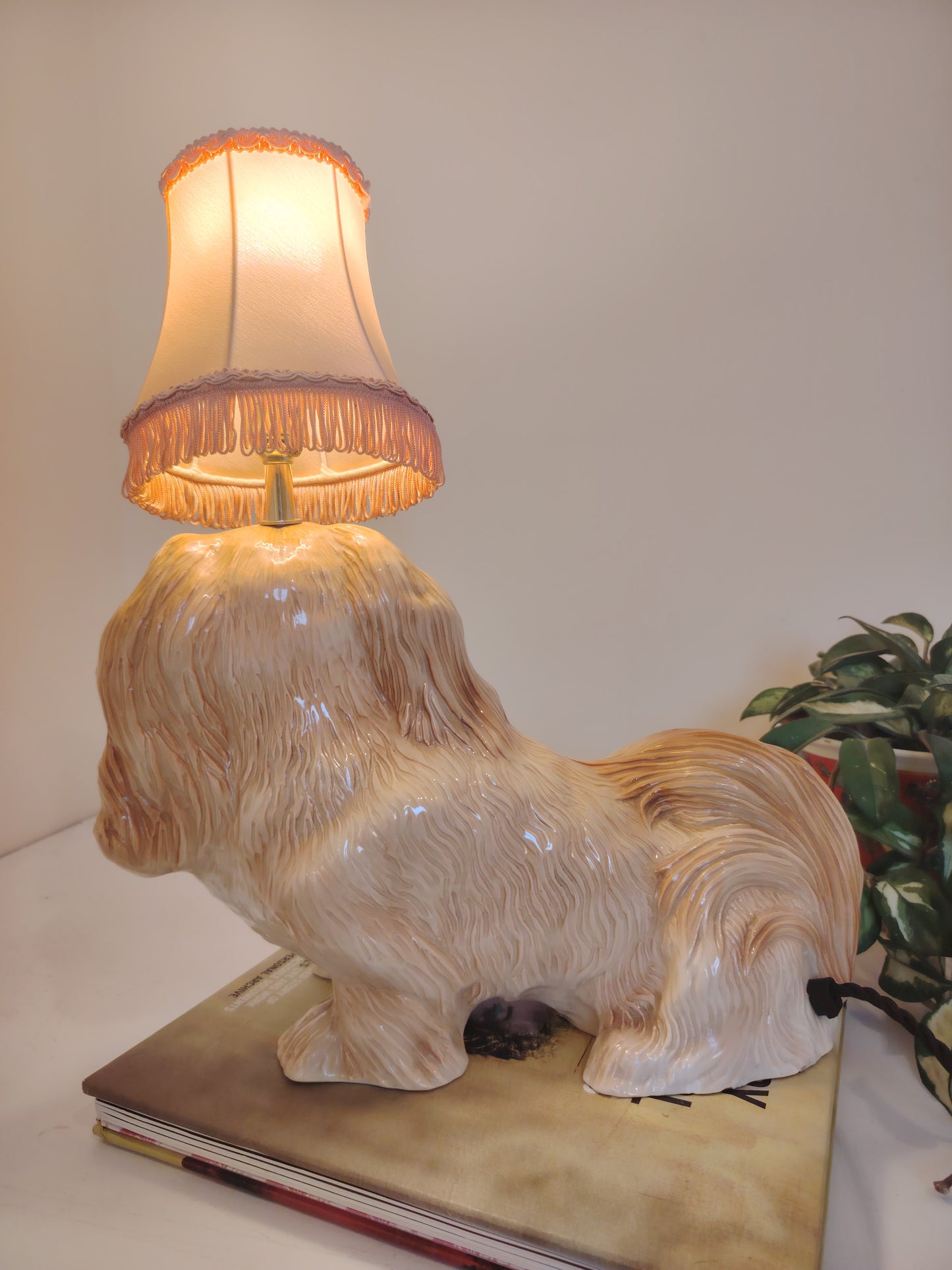 Reworked Vintage Large Pekignese Dog Lamp