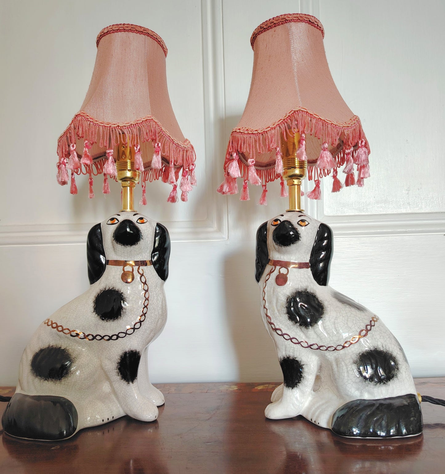 Pair of Vintage Reworked Staffordshire Pot Dog Lamps