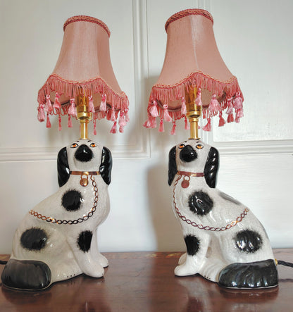 Pair of Vintage Reworked Staffordshire Pot Dog Lamps