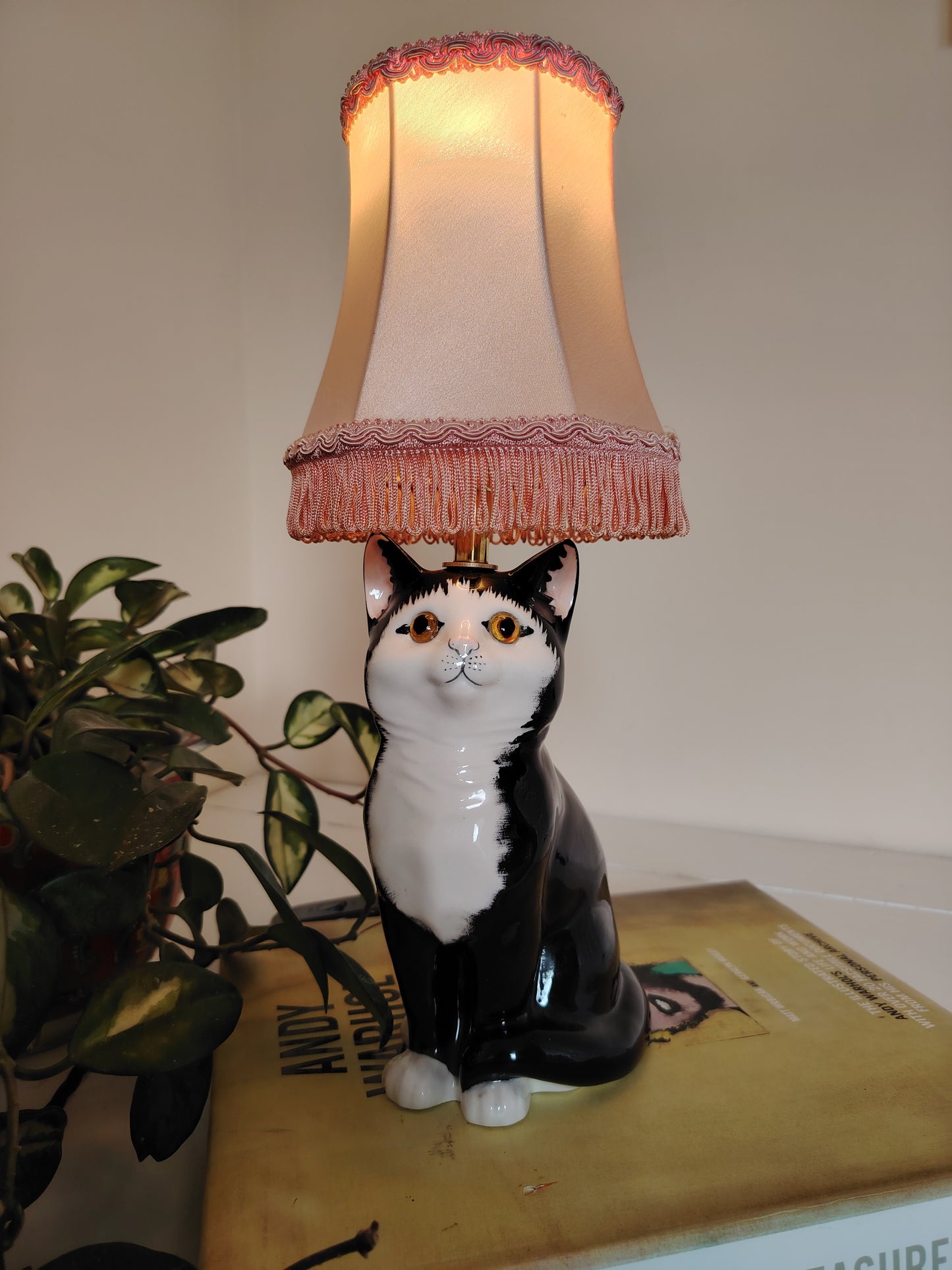 Vintage Reworked Small Tuxedo Kitten Lamp