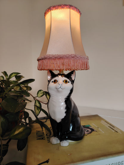 Vintage Reworked Small Tuxedo Kitten Lamp