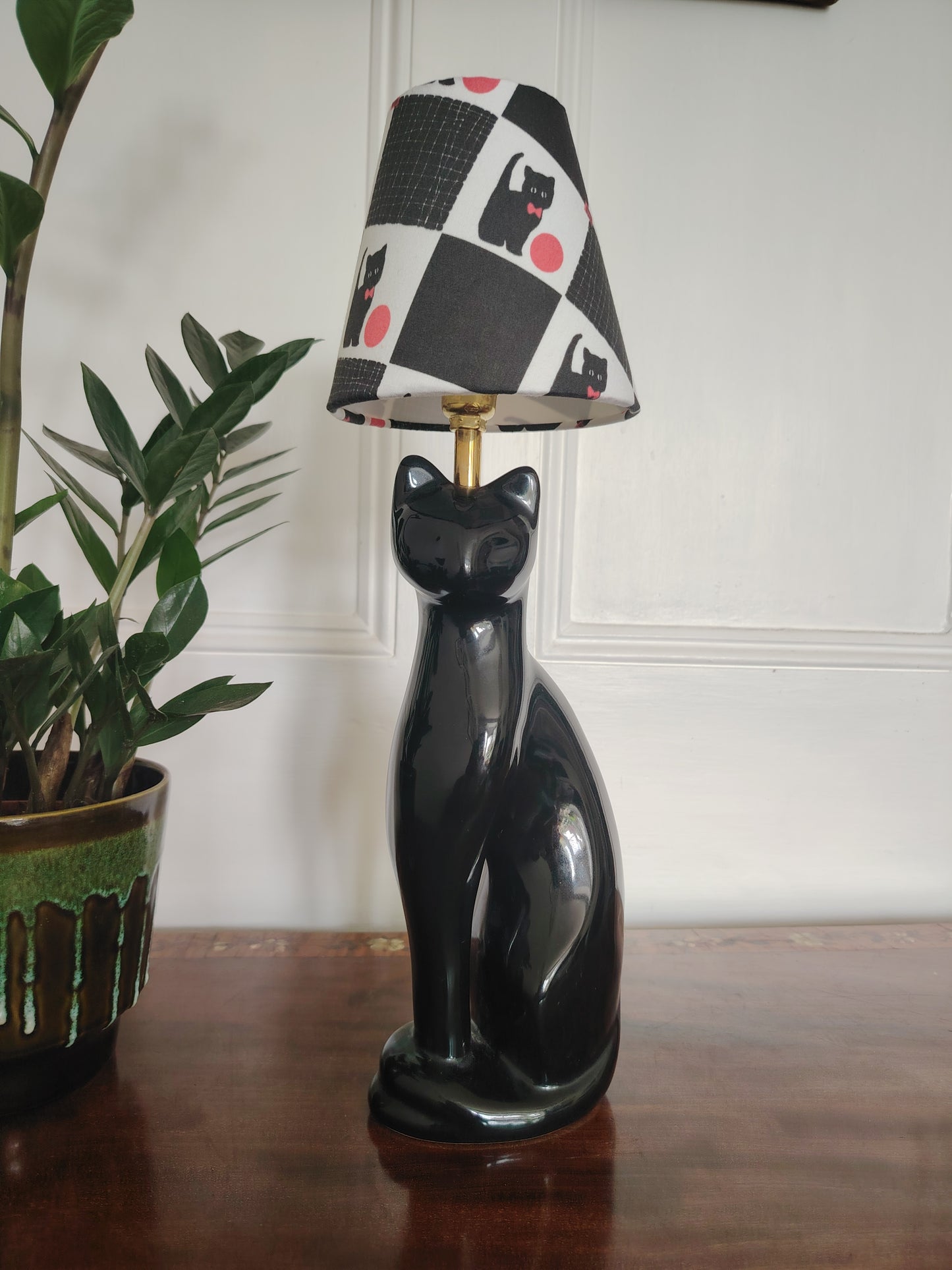 Vintage Reworked Black Cat Lamp with Handmade Shade ❤️🐈‍⬛