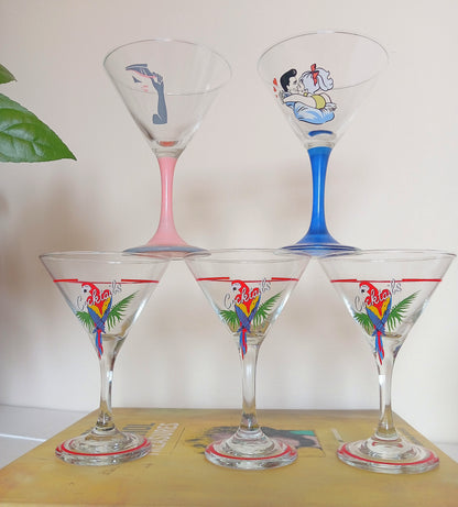 Set of 5 vintage 80's cocktail glasses