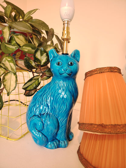 Pair of Stunning Vintage Turquoise Cat Lamps