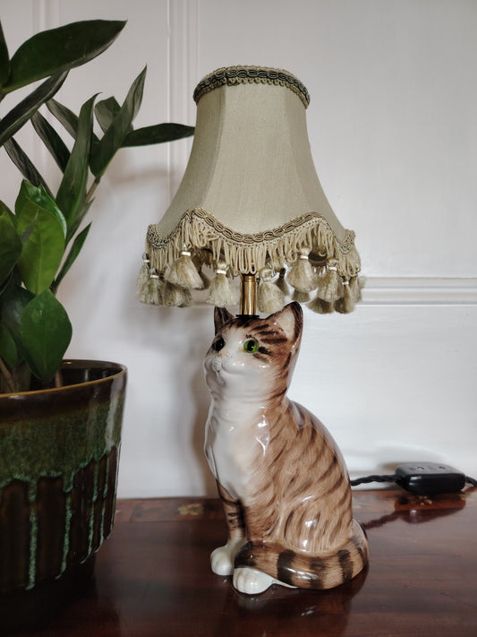 Vintage Upcycled Small Tabby Cat Lamp