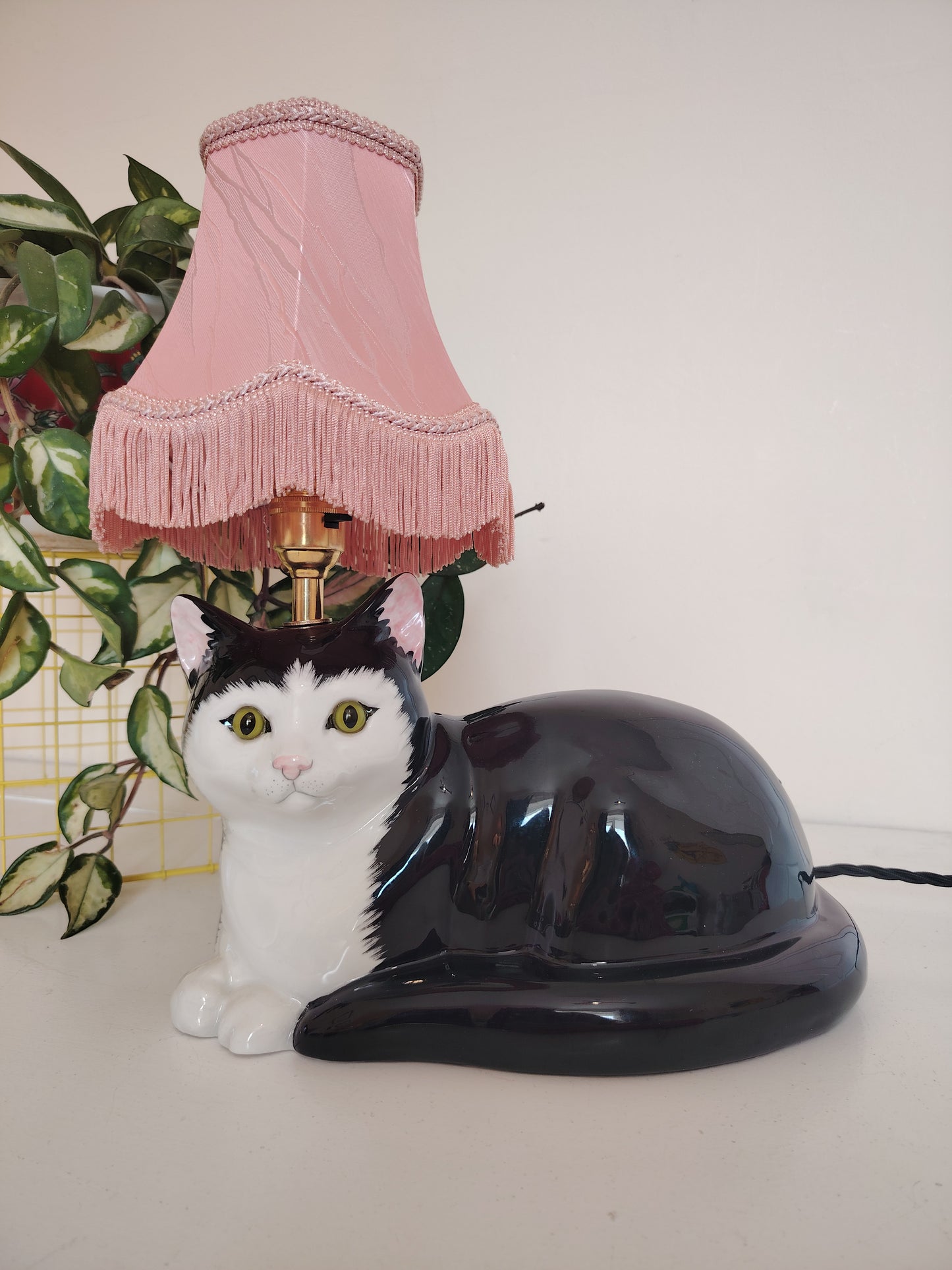 Large Black and White "Just Cats" Upcycled Cat Lamp