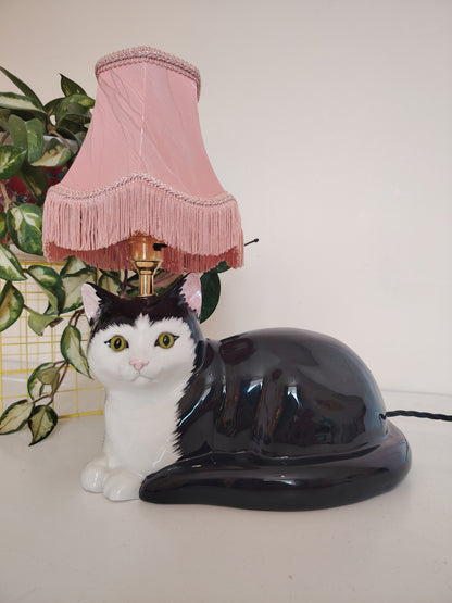 Large Black and White "Just Cats" Upcycled Cat Lamp