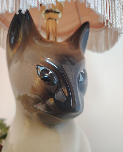 Vintage Reworked Tall Siamese Cat Lamp