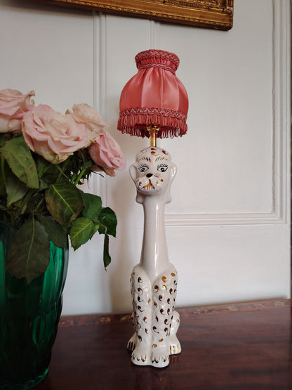 Tall Vintage 1950's Reworked White and Gold Poodle Lamp
