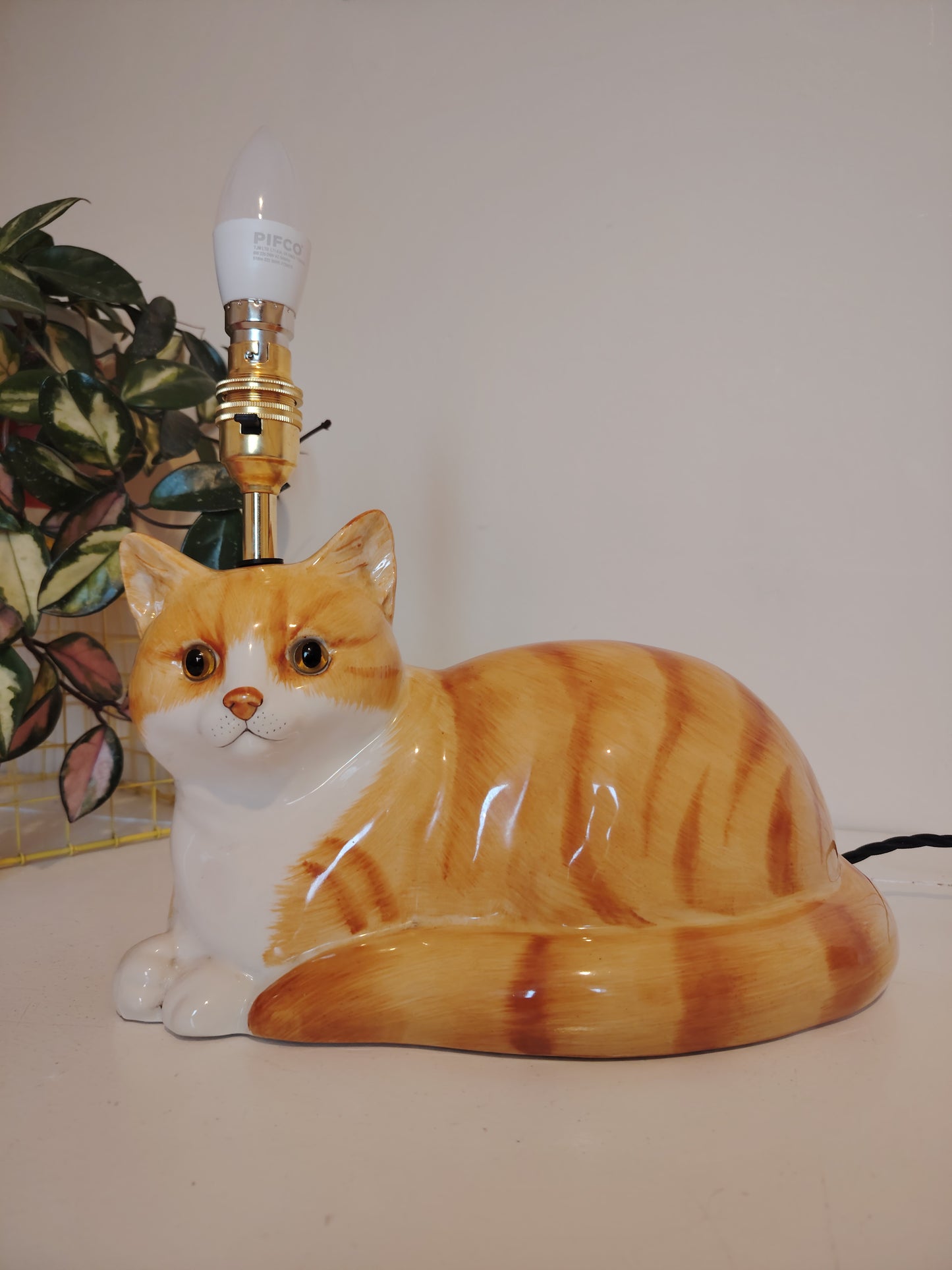 Large Ginger and White "Just Cats" Upcycled Cat Lamp