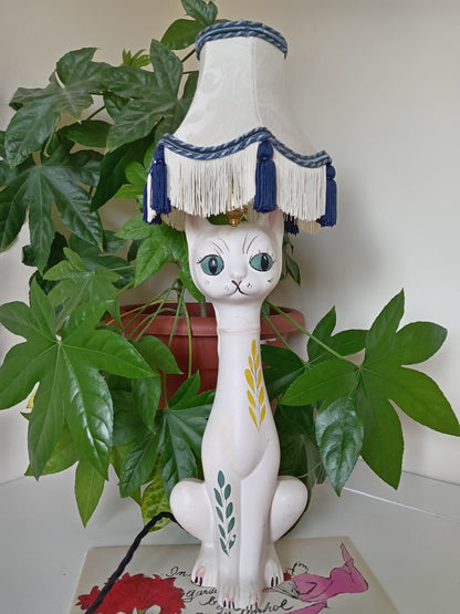 Large Vintage 1950s Tall Upcycled Cat Lamp