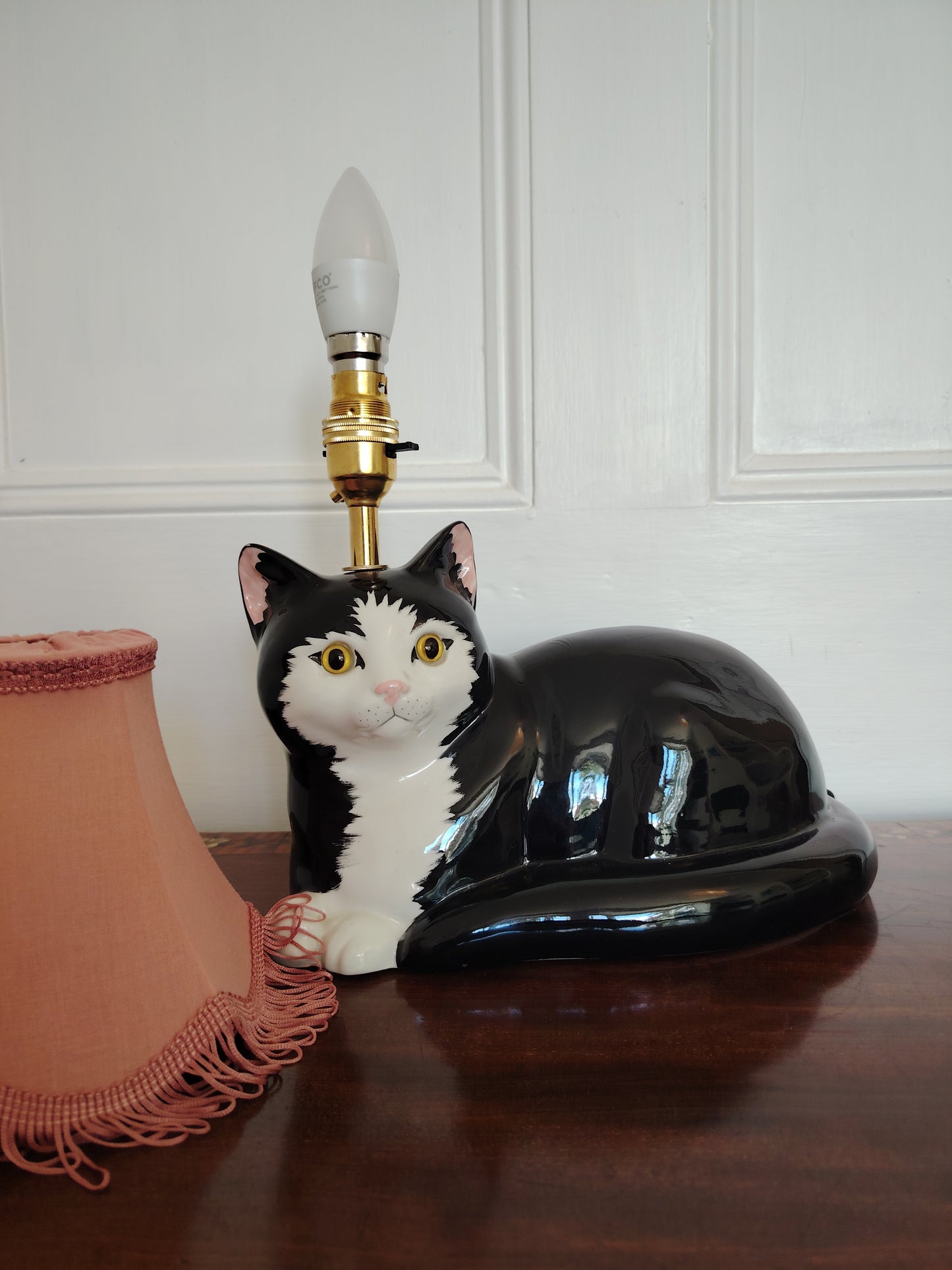 Large Black and White "Just Cats" Reworked Cat Lamp