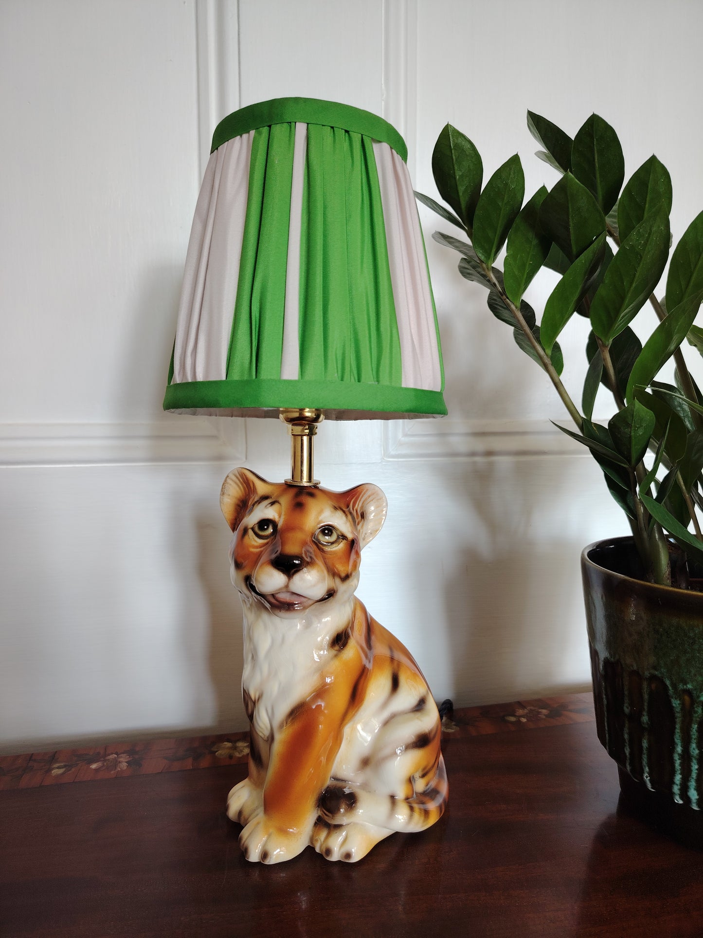 Reworked Mid-Century Small Tiger Cub Lamp Green shade