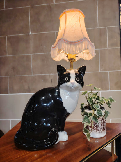 Large Vintage Reworked Tuxedo Cat Lamp