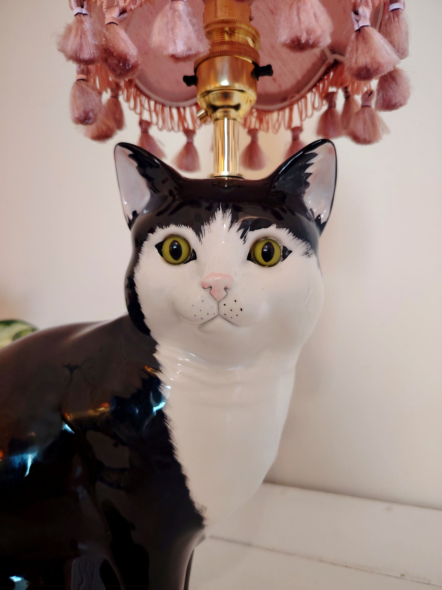Large Vintage Reworked Tuxedo Cat Lamp