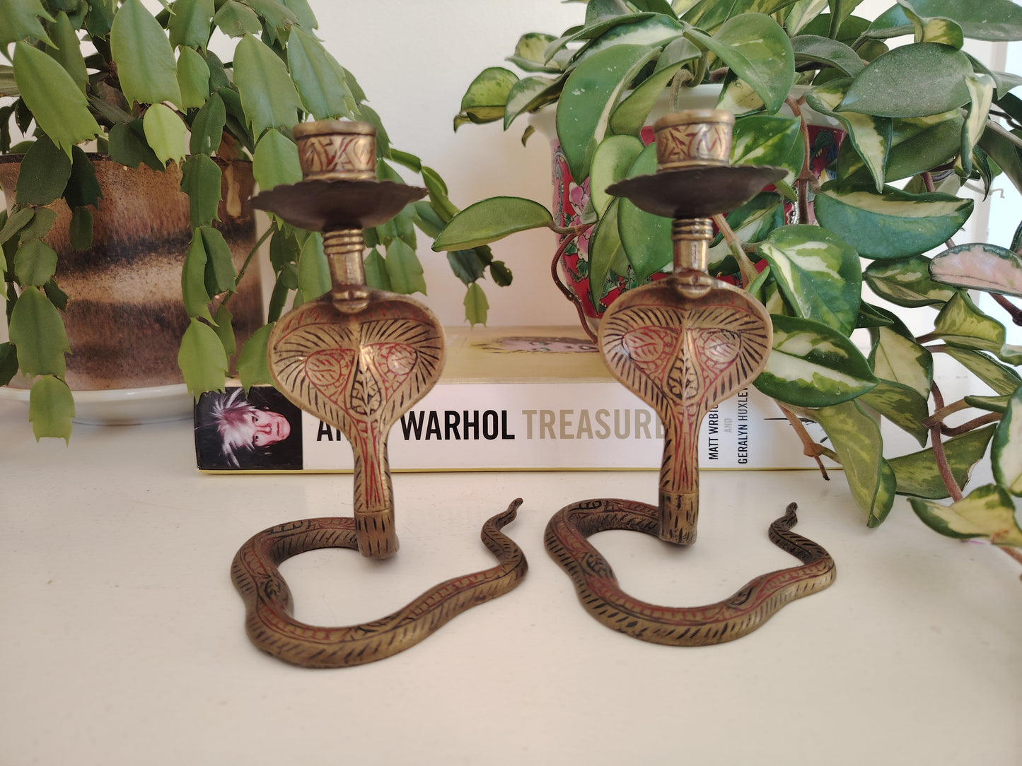 Pair of Solid Brass Python Candle Holders