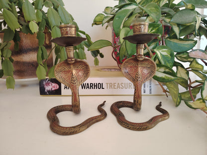 Pair of Solid Brass Python Candle Holders