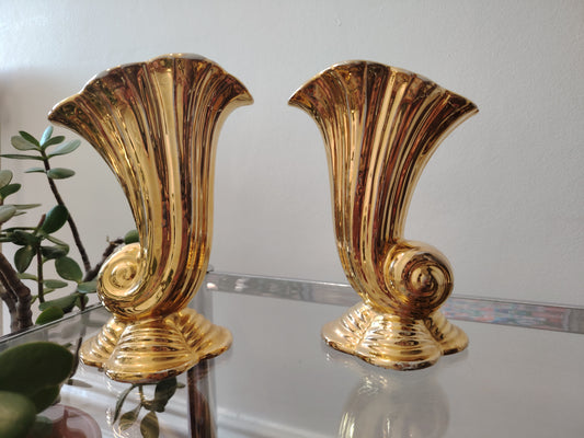 Pair of 1940s Golden Age Cornucopia Vases