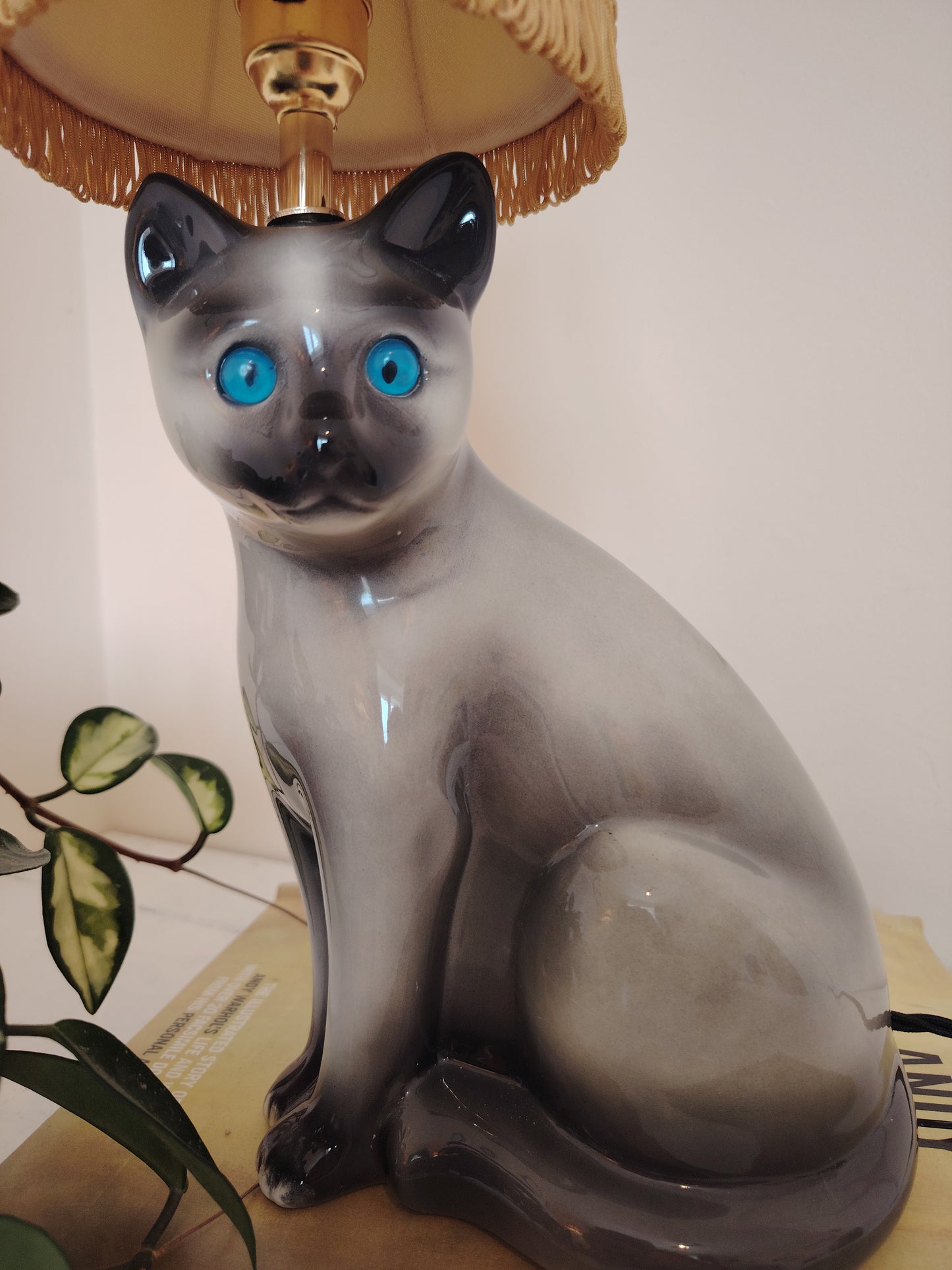 Large Vintage Reworked Siamese Cat Lamp