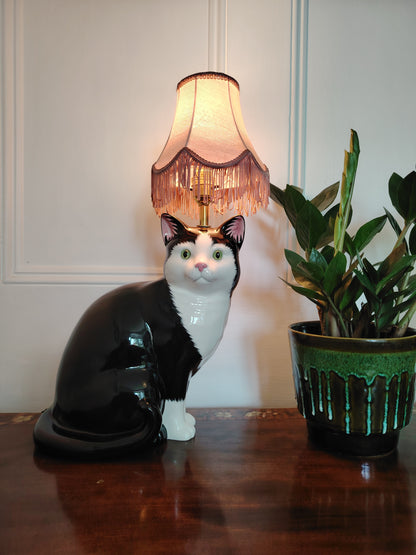 Large Vintage Reworked Tuxedo Cat Lamp