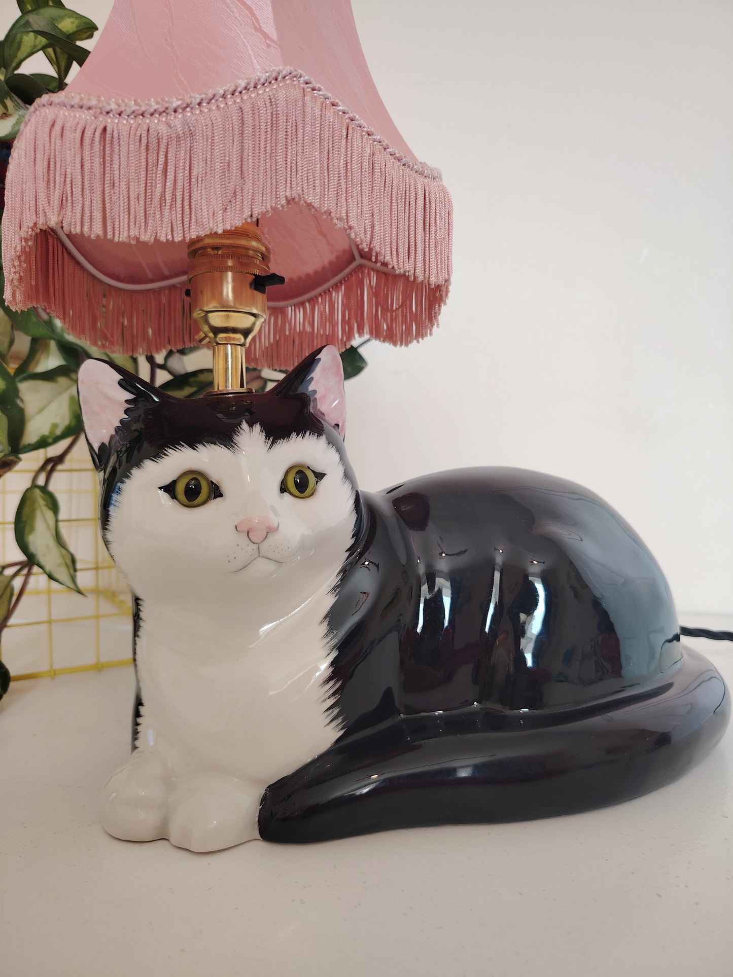 Large Black and White "Just Cats" Upcycled Cat Lamp