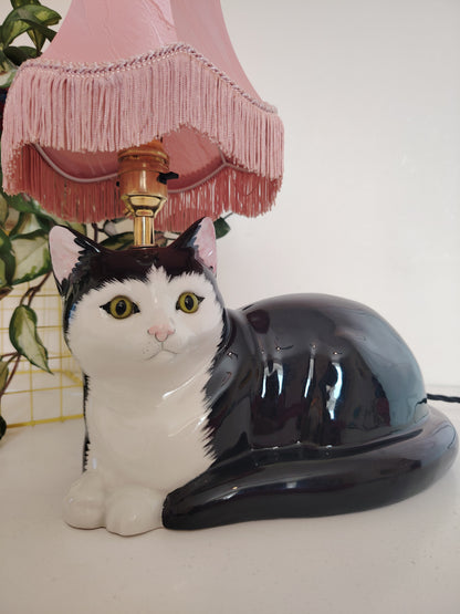 Large Black and White "Just Cats" Upcycled Cat Lamp