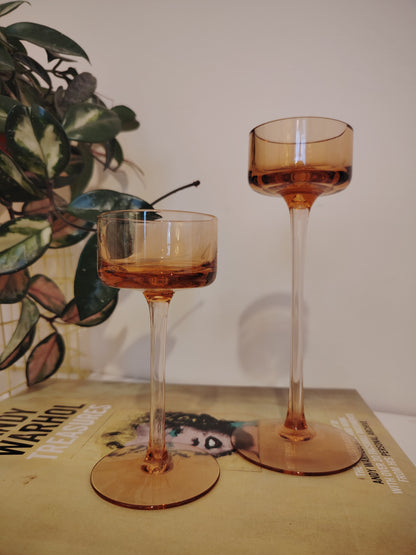 Pair of Vintage Amber Glass Wedgwood Brancaster Candle Holders