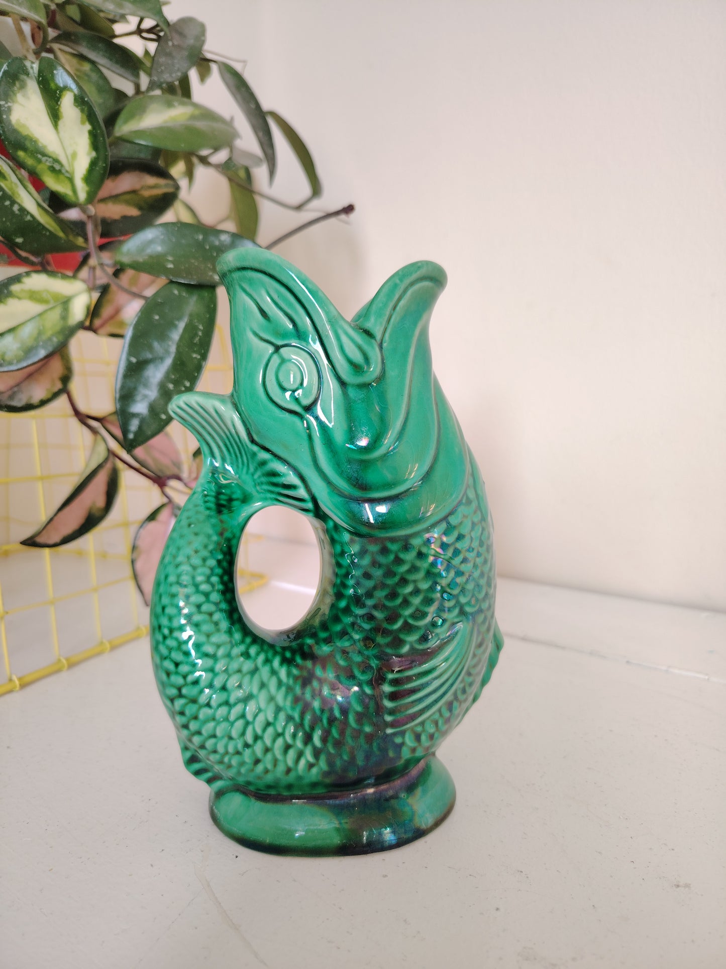 Vintage Small sized Dartmouth Devon Glug / Guggle Fish jug/ vase in Green